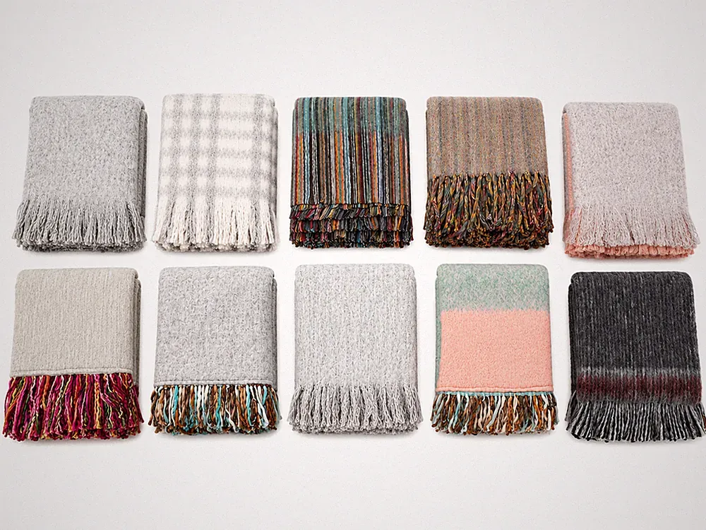 10 Wool Blend Throw Blankets Bulk Lot Neutral Fringe Cozy Boho Farmhouse