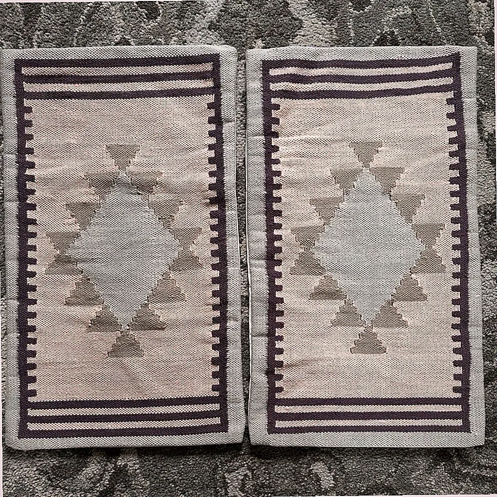 2 Navajo Southwest Pillow Covers Shams wool cotton 14x25” blue cream purple set