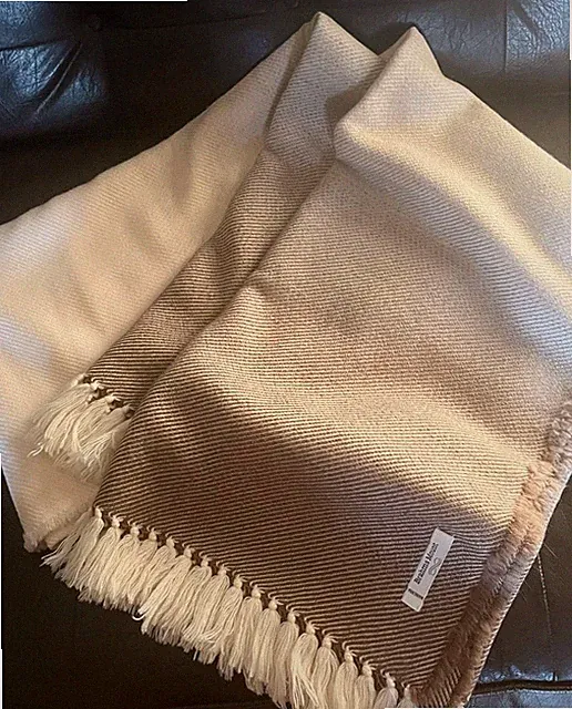 Brahms Mount Ombre Wool Throw Oatmeal Gradient Blend Fringed 50x75" USA New