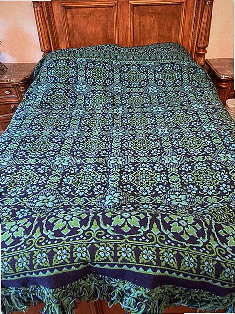 Gorgeous Vintage MCM Reversible Needlepoint/Jacquard Fringe Queen Bed Spread EUC