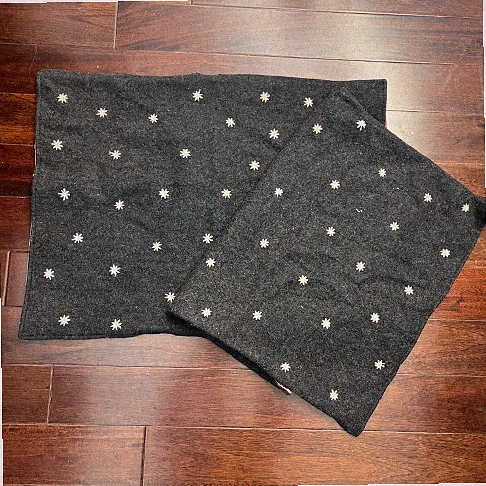 Lands End Wool Pillow Shams Standard Size Set of 2 Gray Embroidered Gingham