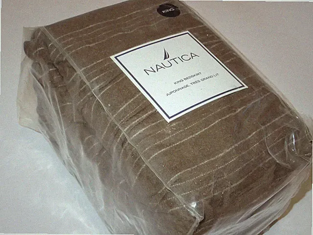 Nautica Aspen Ridge King Brown Chalk Stripe Tailored Bedskirt Wool Blend NEW