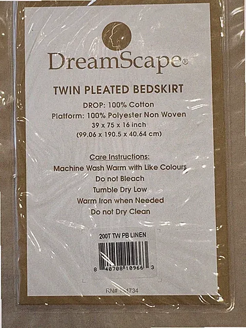 New Dreamscape Twin Bed Skirt 16" Drop 100% Cotton Linen Beige Pleated NIP