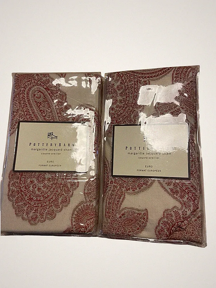 Pottery Barn Pillow Shams (2) Margaritte Jacquard Paisley Wool Blend European
