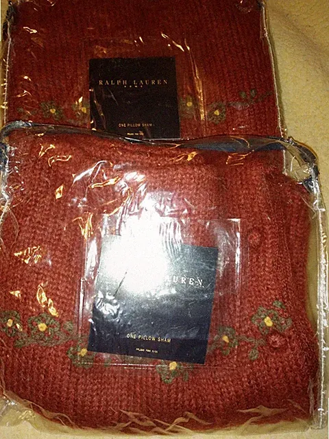 Rare Ralph Lauren Burgundy Mohair Wool Std Shams Two Nip Blue Label