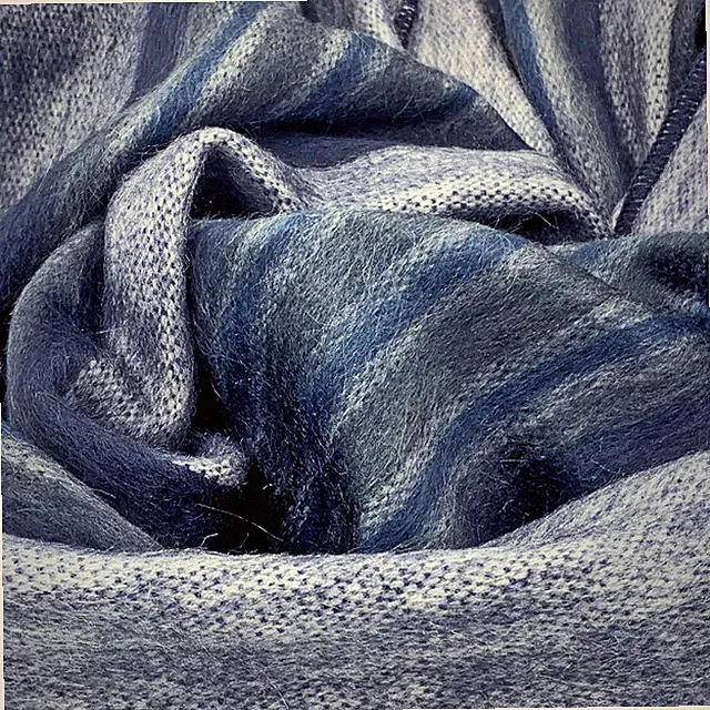 Soft and Warm Blue Striped ALPACA Wool Throw Brushed Blanket 90" X 65" QUEEN
