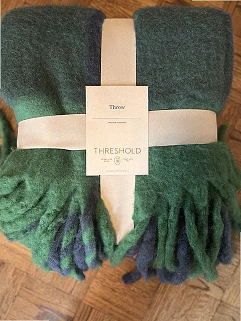 Threshold Navy Blue & Hunter Green Woven Wool Blend Throw Blanket 50” x 60”