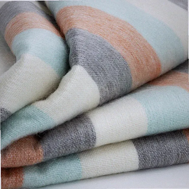 TRANQUIL STRIPED ALPACA WOOL BLEND BLANKET – 97x67 | AQUA, SLATE & CLAY | QUEEN
