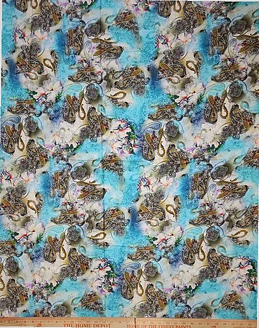 Wool Blend Floral Printed Thick Winter Spun Soft Fabric 45”W Sold BTY Blue