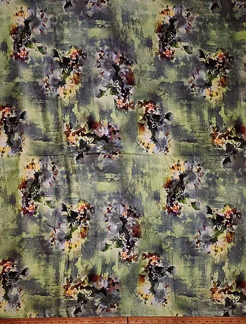 Wool Blend Floral Printed Thick Winter Spun Soft Fabric 45”W Sold BTY Green