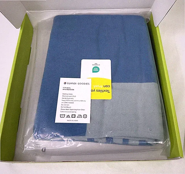 Wool Blend Knit Throw Blanket Airplane Travel Soft Warm Cozy Blue Grey 51"x63"