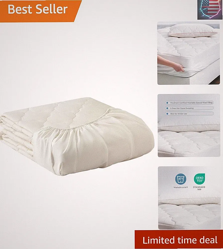 Wool Mattress Protector, Mattress Cover with 100% Cotton Cover & Special Cert...