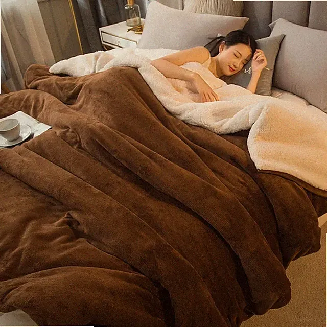 Wool Throw Blanket Double Sided Winter Warm Queen Bedspread Camping Bed Cover