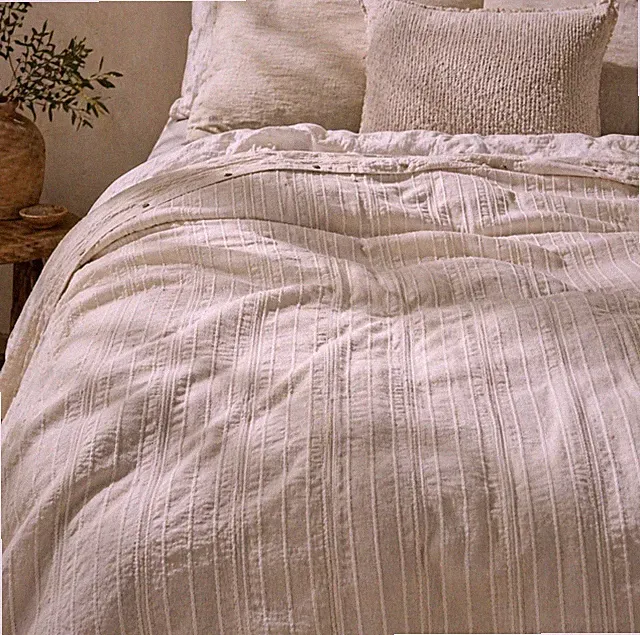 “Woolrich Linen Blend Duvet Cover Neutral Textured Stripe Farmhouse Queen”